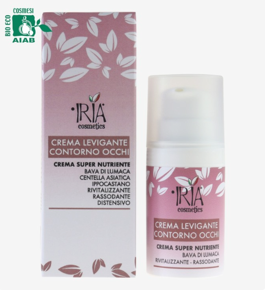 crema levigante contorno occhi alla bava di lumaca IRIA cosmetics con confezione