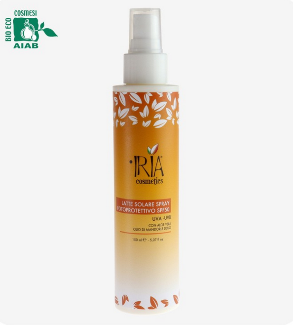 latte solare spray fotoprotettivo SPF50 IRIA cosmetics