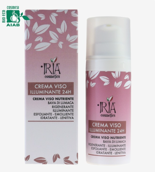 crema viso illuminante 24H IRIA cosmetics con confezione 