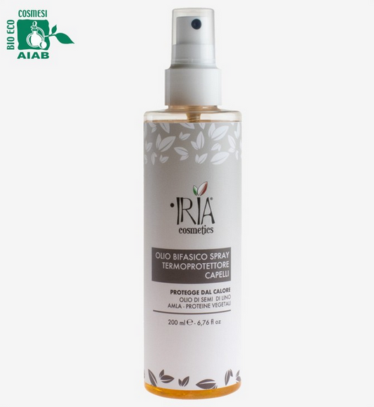 olio bifasico spray termoprotettore capelli IRIA cosmetics 