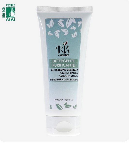 detergente purificante IRIA cosmetics con argilla bianca e carbone attivo 