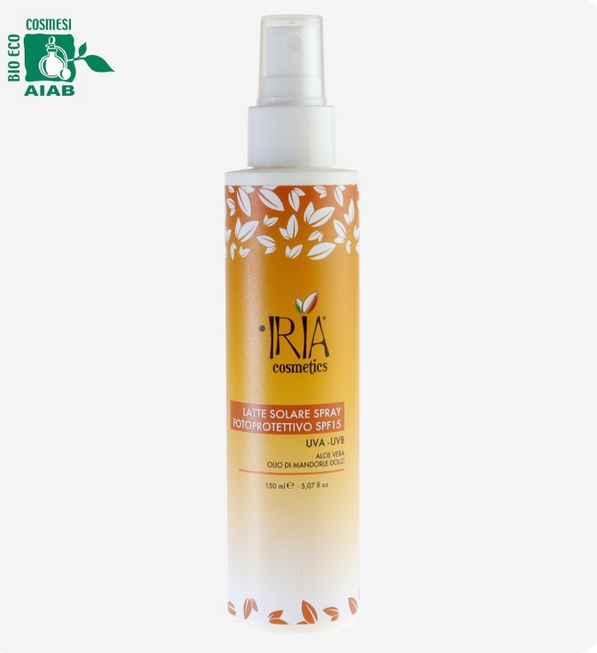 latte solare spray fotoprotettivo SPF15 IRIA cosmetics 