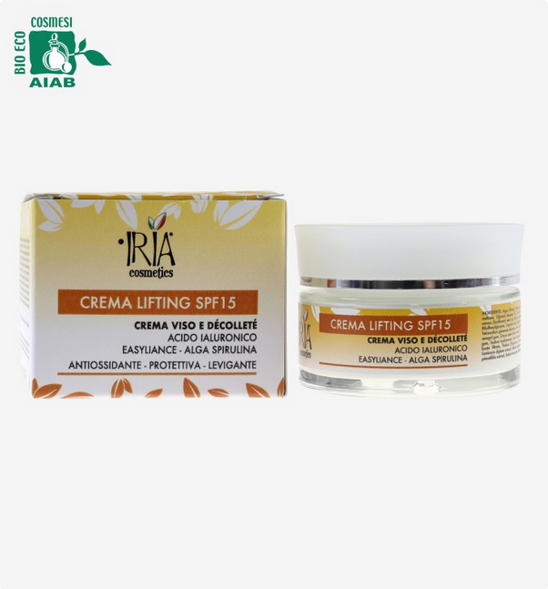crema lifting SPF15 IRIA cosmetics viso e decoltè con confezione 