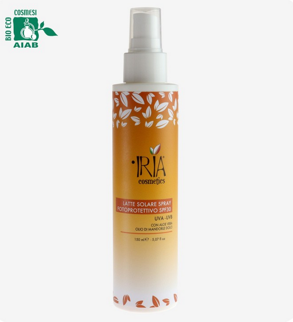 latte solare spray fotoprotettivo SPF30 IRIA cosmetics 