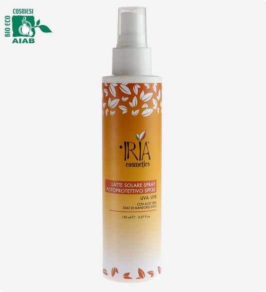 latte solare spray fotoprotettivo SPF30 IRIA cosmetics 