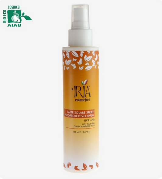 latte solare spray fotoprotettivo SPF50 IRIA cosmetics 